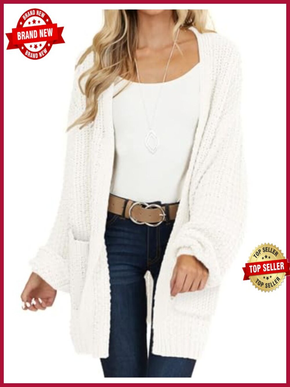 Womens Long Sleeve Chunky Knit Open Front Cardigan Sweater
